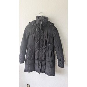 Down Puffer‎ Coat Hooded Quilted Lined Warm Winter Black Size S